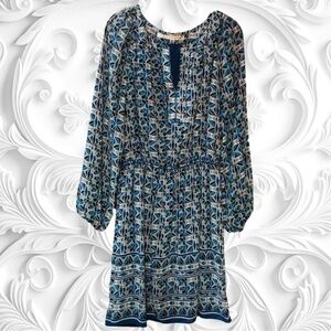 Max Studio Long Sleeve Dress Blue Geometric Designs Size Medium